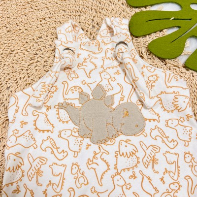  Jardineira Nózinho - Baby Dino - Mostarda e Off White